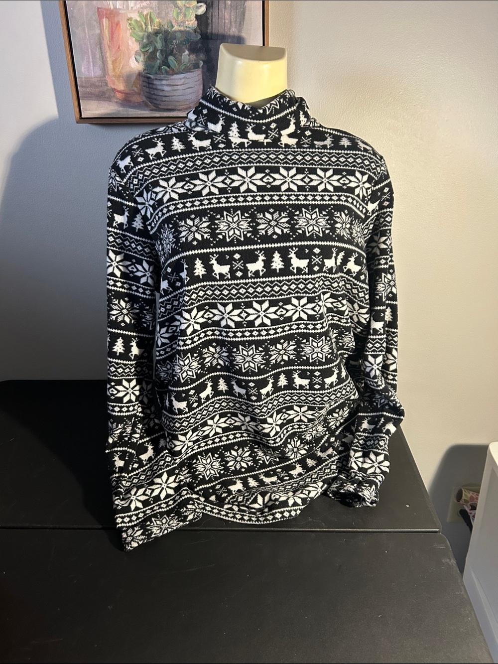 Lands' End Black & White Fair Isle Turtleneck Sweater